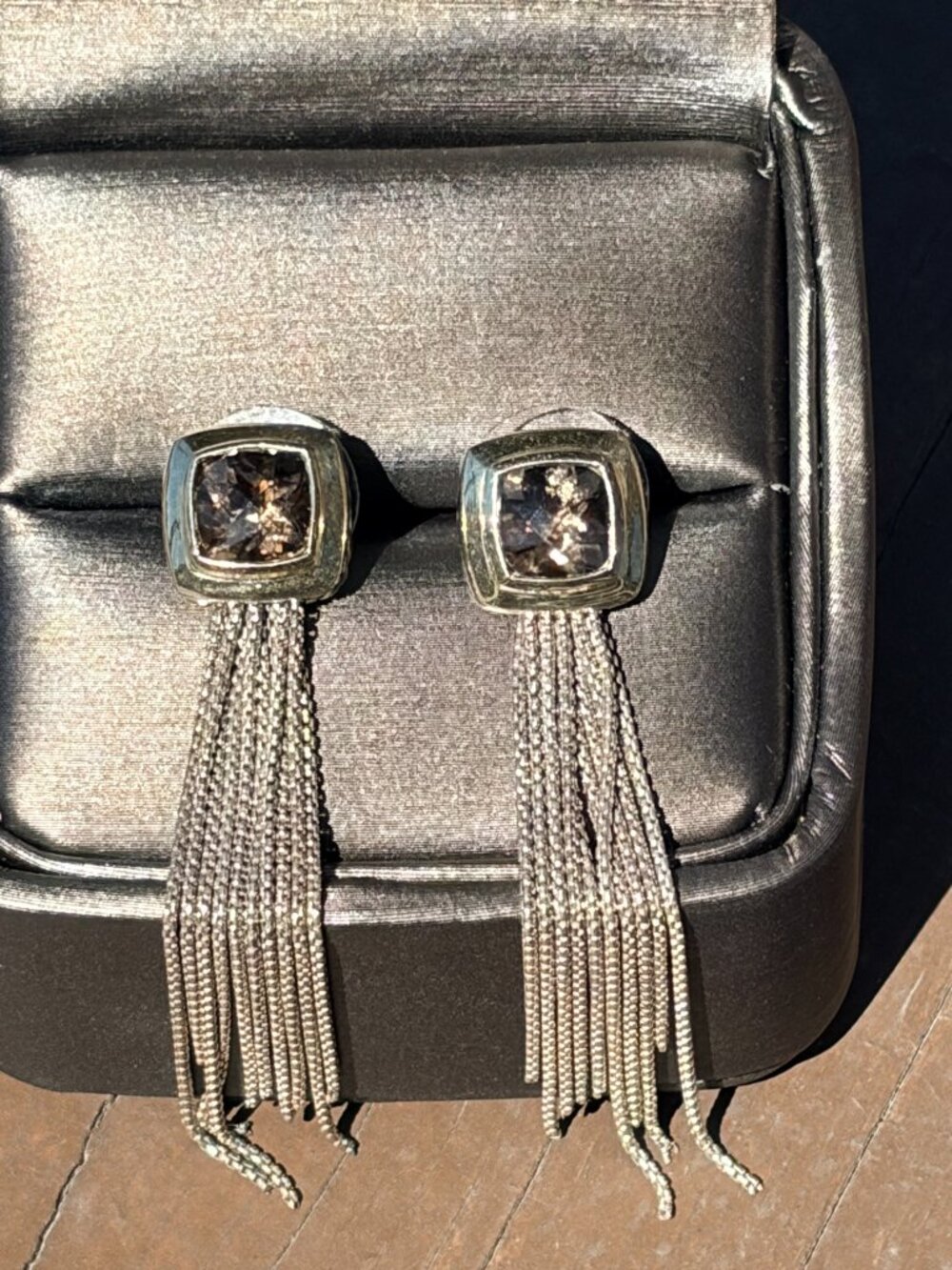 David Yurman 14K Gold and Sterling Silver Smokey Quartz Earrings
